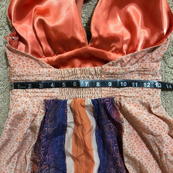 Guess “Hot Sand” Orange and Purple Silk Halter Fully Lined Dress Size 8 - Picture 11 of 12